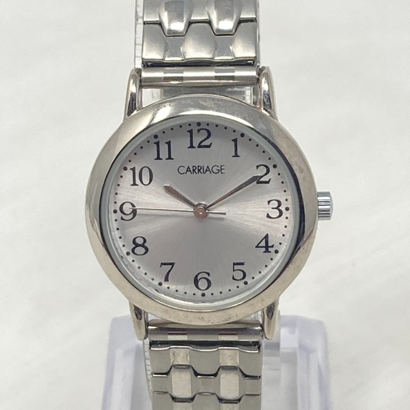 Carriage Accessories - Carriage Easy Reader Watch Women 28mm Silver Tone Matte Stretch Band New Battery
